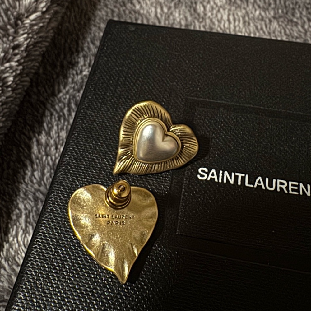 Saint Laurent Gold and Silver Heart Earrings